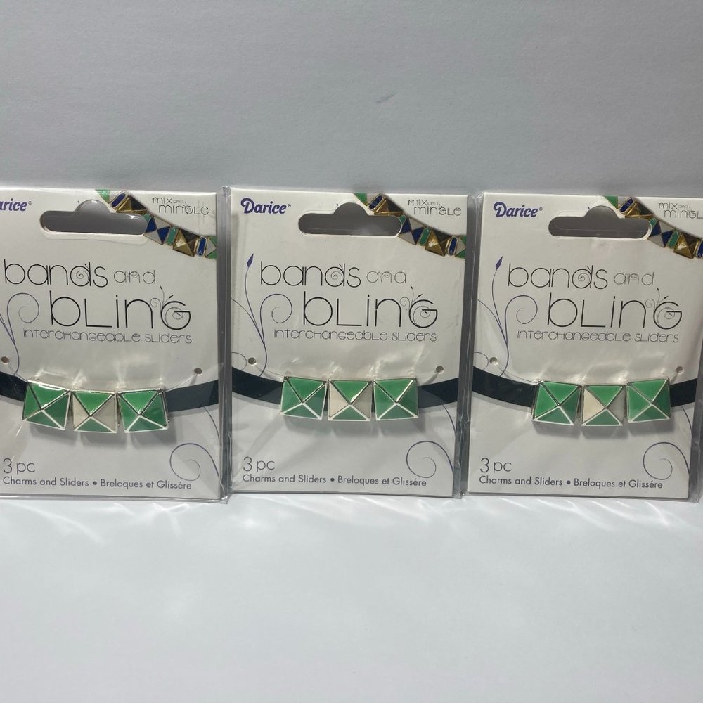 3 Jewelry Making Slider Beads Charms Green Pyramid
